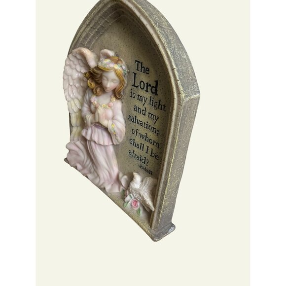 Praying Angel Figurine Psalm 27 Quote On Arched Plaque Inspirational Home Decor - Picture 4 of 12